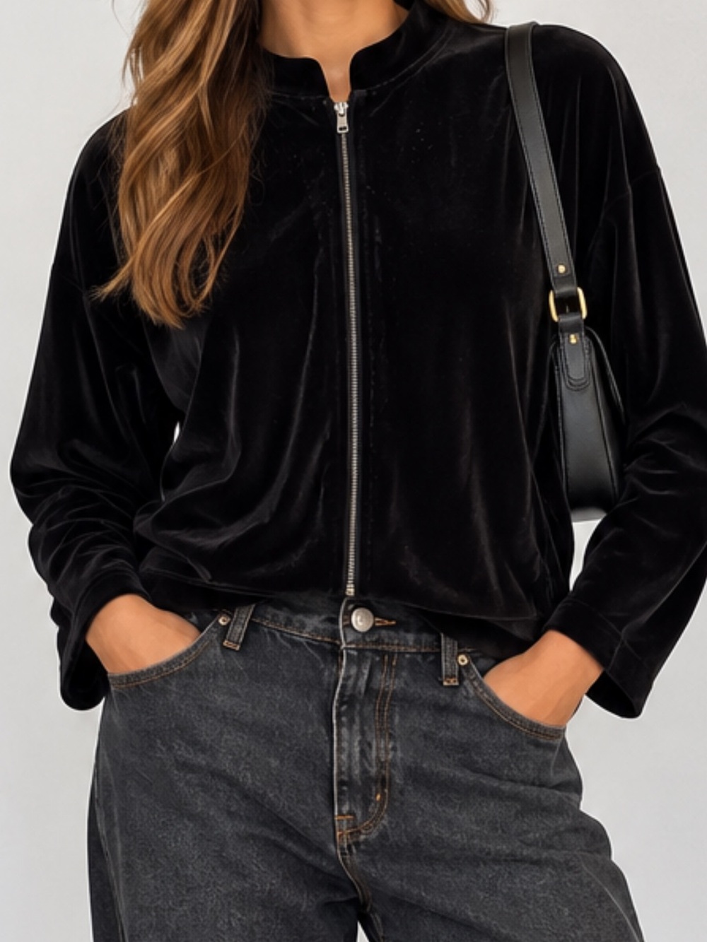 Casual Corner Annex Black Velvet Zip Front Jacket Tunic Plus Size 1X